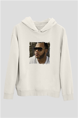 Flo Rida Baskılı Unisex Beyaz Kapüşonlu Sweatshirt