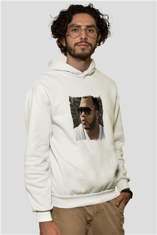 Flo Rida Baskılı Unisex Beyaz Kapüşonlu Sweatshirt