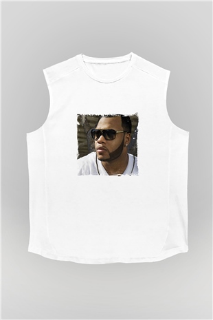Flo Rida Baskılı Unisex Beyaz Kolsuz Tişört