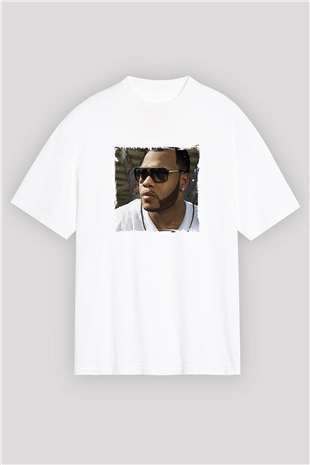 Flo Rida Baskılı Oversize Beyaz Tişört