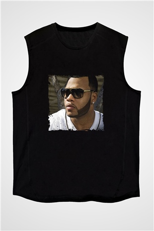 Flo Rida Baskılı Unisex Siyah Kolsuz Tişört