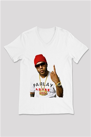 Flo Rida Beyaz Unisex V Yaka Tişört