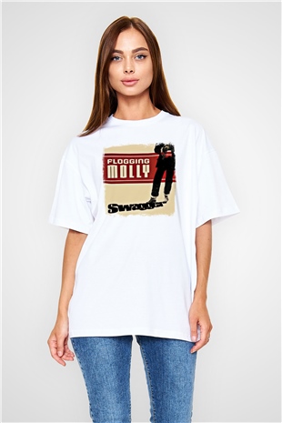Flogging Molly Baskılı Unisex Beyaz Oversize Tişört