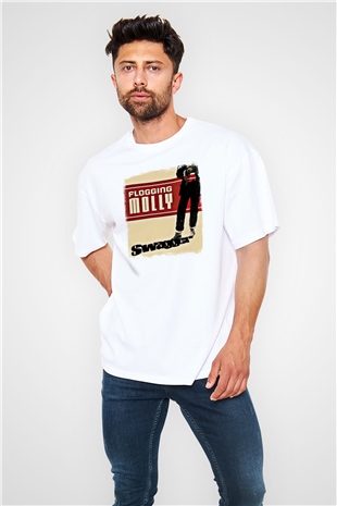 Flogging Molly Baskılı Unisex Beyaz Oversize Tişört