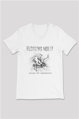 Flogging Molly Baskılı Unisex Beyaz V Yaka Tişört
