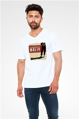 Flogging Molly Baskılı Unisex Beyaz V Yaka Tişört