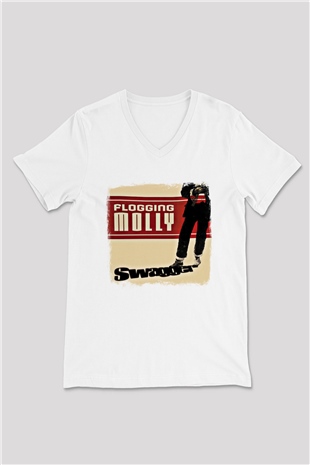 Flogging Molly Baskılı Unisex Beyaz V Yaka Tişört