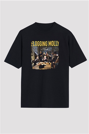 Flogging Molly Baskılı Unisex Siyah Oversize Tişört