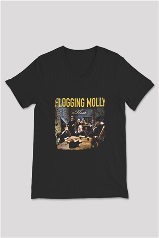 Flogging Molly Baskılı Unisex Siyah V Yaka Tişört