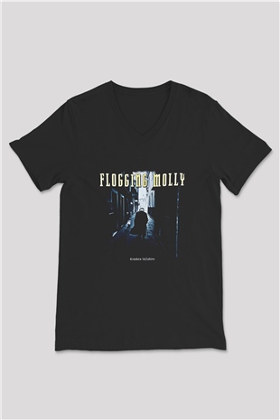 Flogging Molly Baskılı Unisex Siyah V Yaka Tişört