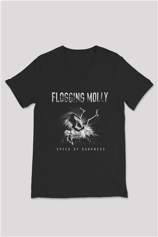 Flogging Molly Siyah Unisex V Yaka Tişört T-Shirt