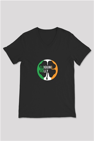 Flogging Molly Siyah Unisex V Yaka Tişört T-Shirt