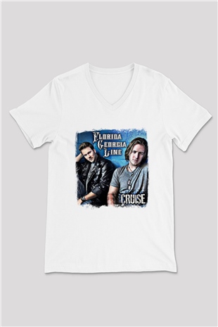 Florida Georgia Line Baskılı Unisex Beyaz V Yaka Tişört