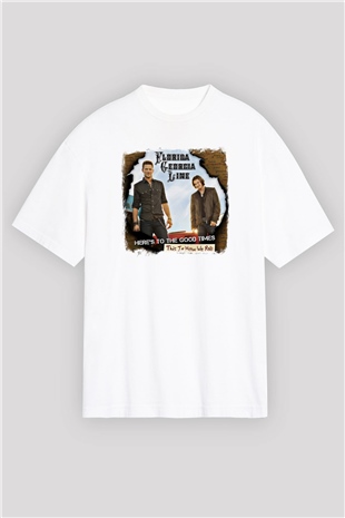 Florida Georgia Line Baskılı Unisex Beyaz Oversize Tişört