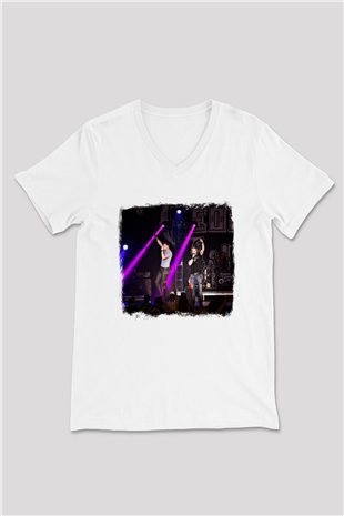 Florida Georgia Line Baskılı Unisex Beyaz V Yaka Tişört