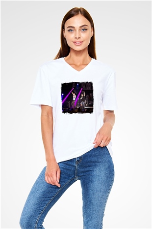 Florida Georgia Line Baskılı Unisex Beyaz V Yaka Tişört