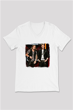 Florida Georgia Line Baskılı Unisex Beyaz V Yaka Tişört