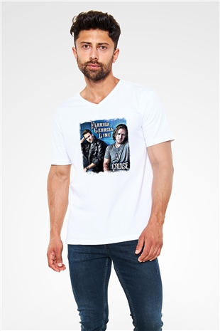 Florida Georgia Line Baskılı Unisex Beyaz V Yaka Tişört