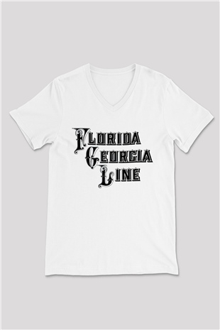 Florida Georgia Line Beyaz Unisex V Yaka Tişört