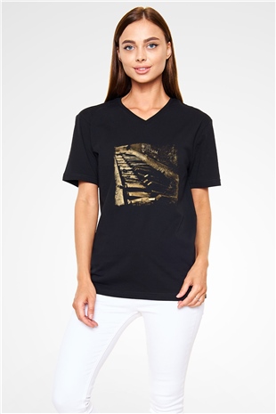 Flotsam and Jetsam Baskılı Unisex Siyah V Yaka Tişört