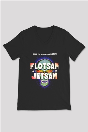 Flotsam and Jetsam Baskılı Unisex Siyah V Yaka Tişört