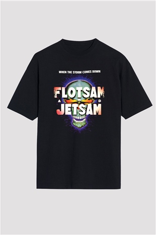 Flotsam and Jetsam Baskılı Unisex Siyah Oversize Tişört