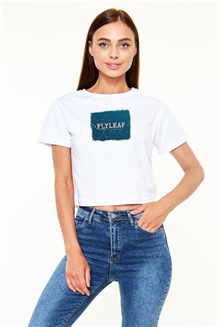 Flyleaf Baskılı Unisex Beyaz Crop Top Tişört