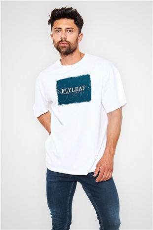 Flyleaf Baskılı Unisex Beyaz Oversize Tişört