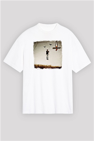 Flyleaf Baskılı Unisex Beyaz Oversize Tişört