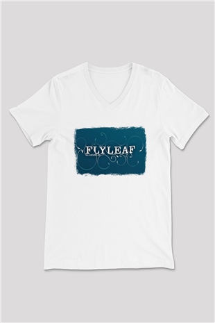 Flyleaf Baskılı Unisex Beyaz V Yaka Tişört