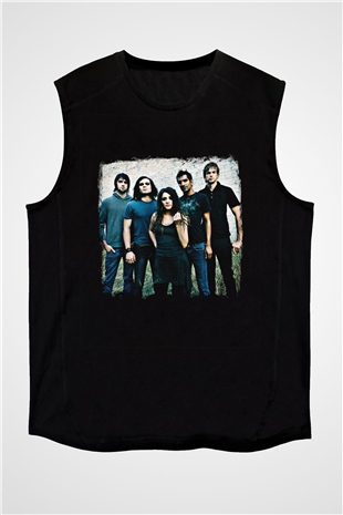 Flyleaf Baskılı Unisex Siyah Kolsuz Tişört