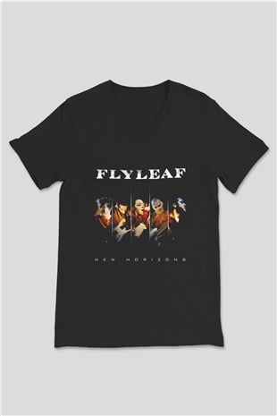 Flyleaf Baskılı Unisex Siyah V Yaka Tişört