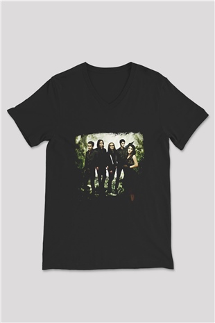 Flyleaf Baskılı Unisex Siyah V Yaka Tişört