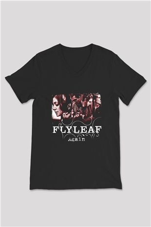 Flyleaf Baskılı Unisex Siyah V Yaka Tişört