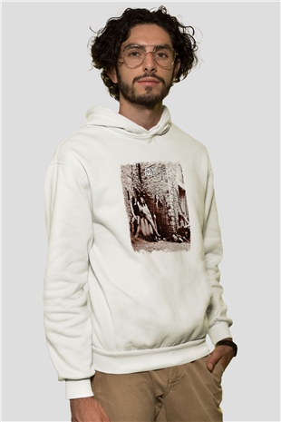 Foghat Baskılı Unisex Beyaz Hoodie