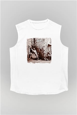Foghat Baskılı Unisex Beyaz Kolsuz Tişört
