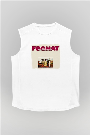 Foghat Baskılı Unisex Beyaz Kolsuz Tişört
