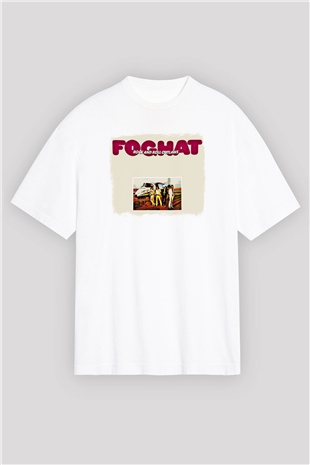 Foghat Baskılı Unisex Beyaz Oversize Tişört