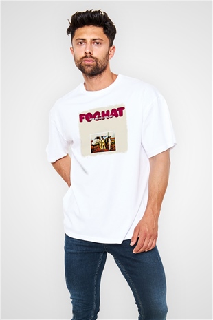Foghat Baskılı Unisex Beyaz Oversize Tişört