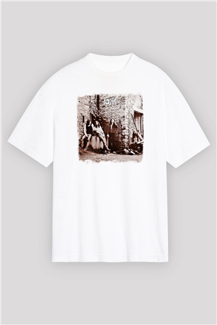 Foghat Baskılı Unisex Beyaz Oversize Tişört