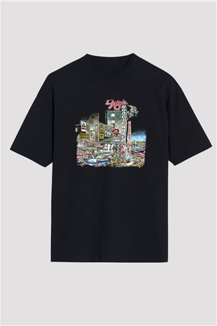 Foghat Baskılı Unisex Siyah Oversize Tişört