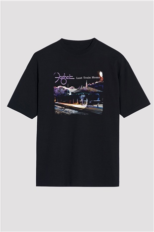 Foghat Baskılı Unisex Siyah Oversize Tişört