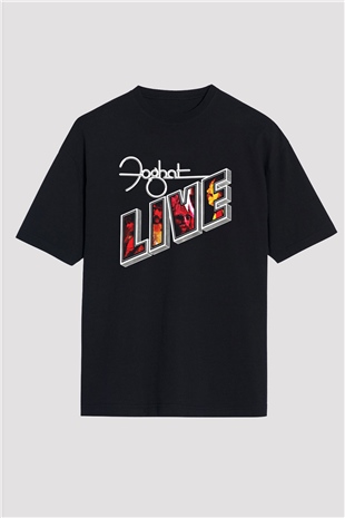 Foghat Baskılı Unisex Siyah Oversize Tişört