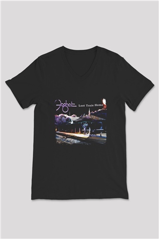 Foghat Baskılı Unisex Siyah V Yaka Tişört