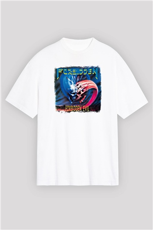 Forbidden Baskılı Unisex Beyaz Oversize Tişört