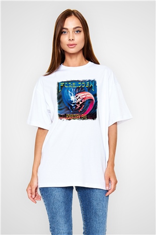 Forbidden Baskılı Unisex Beyaz Oversize Tişört