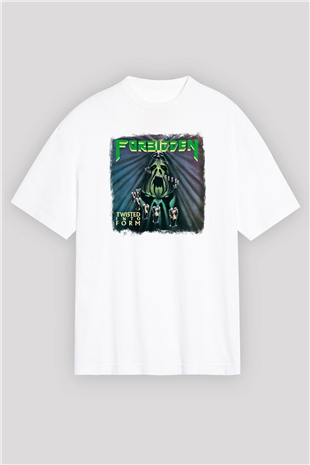 Forbidden Baskılı Unisex Beyaz Oversize Tişört