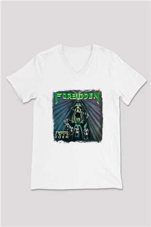 Forbidden Baskılı Unisex Beyaz V Yaka Tişört