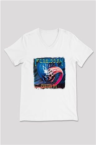 Forbidden Baskılı Unisex Beyaz V Yaka Tişört
