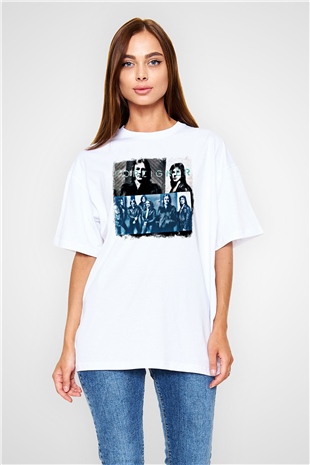 Foreigner Baskılı Unisex Beyaz Oversize Tişört